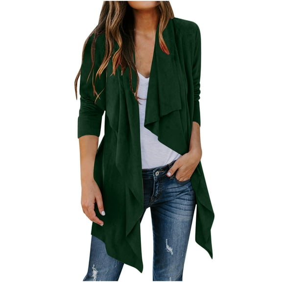Makaor Fleece Jackets for Women Coat Solid Color Long Sleeve Outerwear Soft Winter Warm Tops Clothes Green S