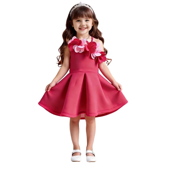 Makaor Flower Girl Dress for Weddings Ruched Appliqué Birthday Party Dresses One Shoulder Formal Dresses Empire Waist Ball Gown Dress