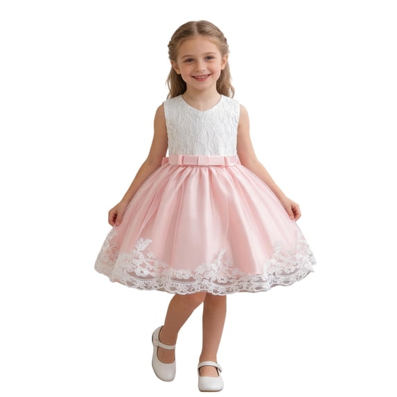 Makaor Flower Girl Dress for Weddings Ruched Ball Gown Dress Mesh Sleeveless Birthday Party Dresses Empire Waist Formal Dresses