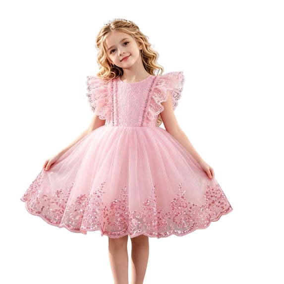 Makaor Flower Girl Dress for Weddings Ruffle Ruched Formal Dresses Mesh Cap Sleeve Ball Gown Dress Empire Waist Birthday Party Dresses