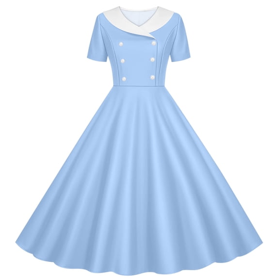 Makaor Girls Birthday Party Dresses Button Ruched A Line Dress Collared Short Sleeve Formal Dresses Empire Waist Midi Wedding Guest Dresses