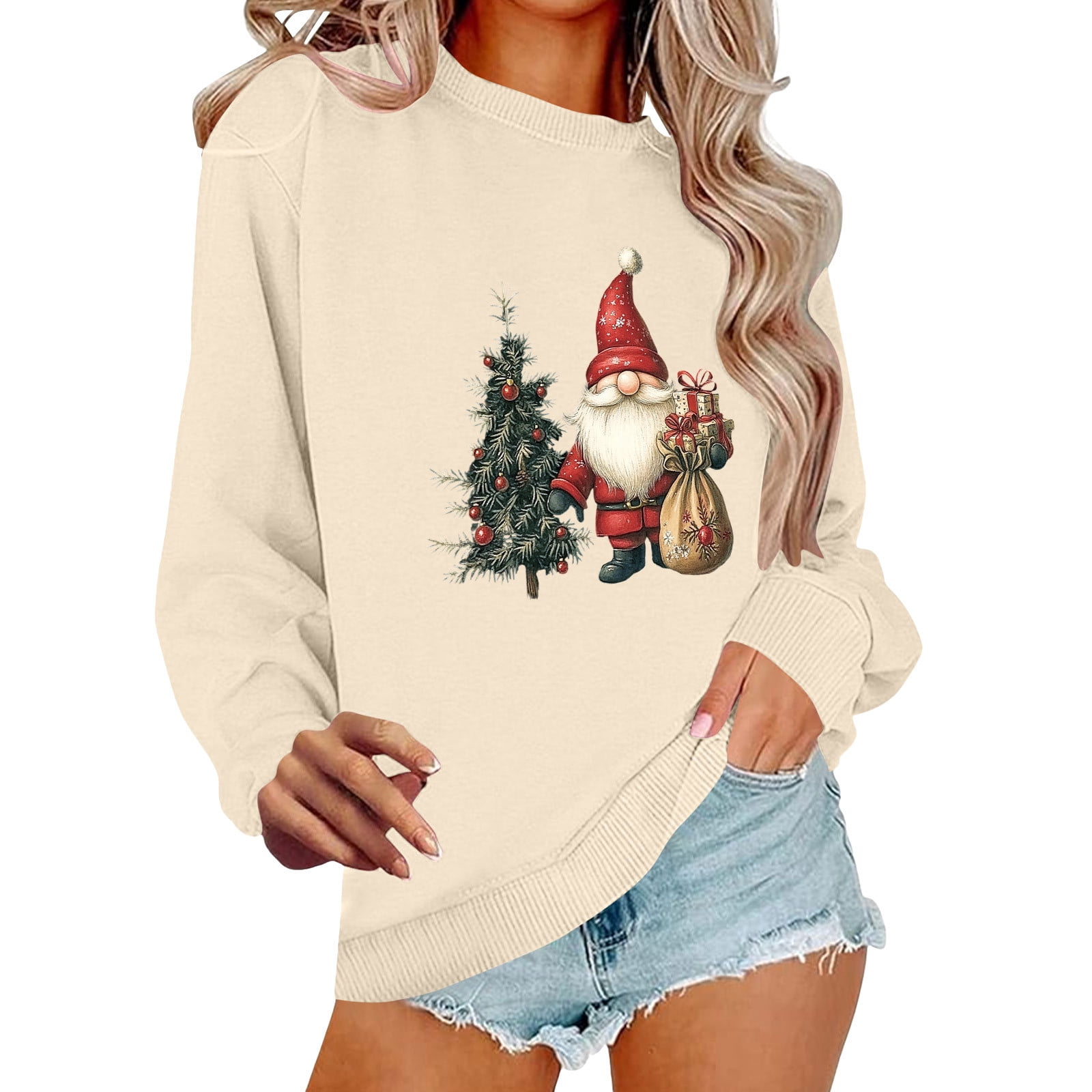 Makaor Holiday Sweatshirts Womens Christmas Crew Neck Tops Santa ...