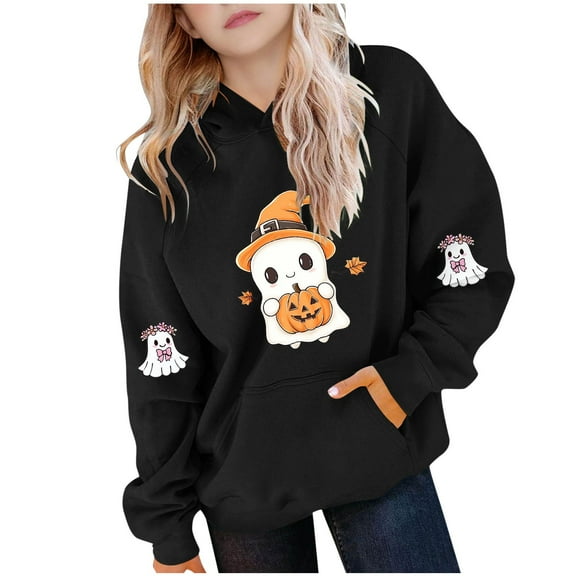 Makaor Hoodie Girls Boys Halloween Pullover Sweatshirts Ghost Long Sleeve Coats Fleece Clothes Pockets