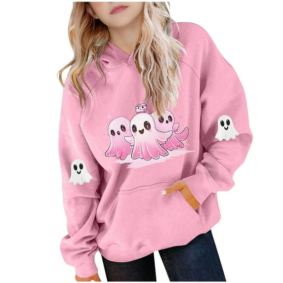 Makaor Hoodie Girls Boys Halloween Pullover Sweatshirts Ghost Long Sleeve Coats Fleece Clothes Pockets