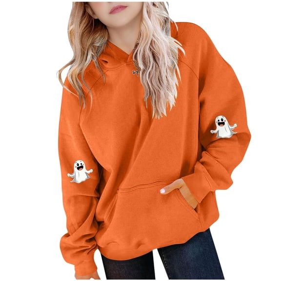 Makaor Hoodie Girls Boys Halloween Pullover Sweatshirts Ghost Long Sleeve Coats Fleece Cute Fall Clothes Pockets