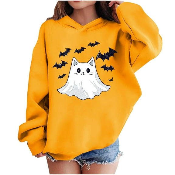 Makaor Hoodie Girls Boys Halloween Pullover Sweatshirts Ghost Long Sleeve Coats Fleece Cute Fall Clothes Pockets