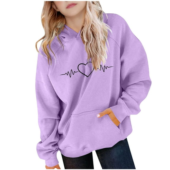 Makaor Hoodie Girls Boys Pullover Sweatshirts Heart Long Sleeve Coats Tops Fleece Cute Fall Winter Clothes Pockets