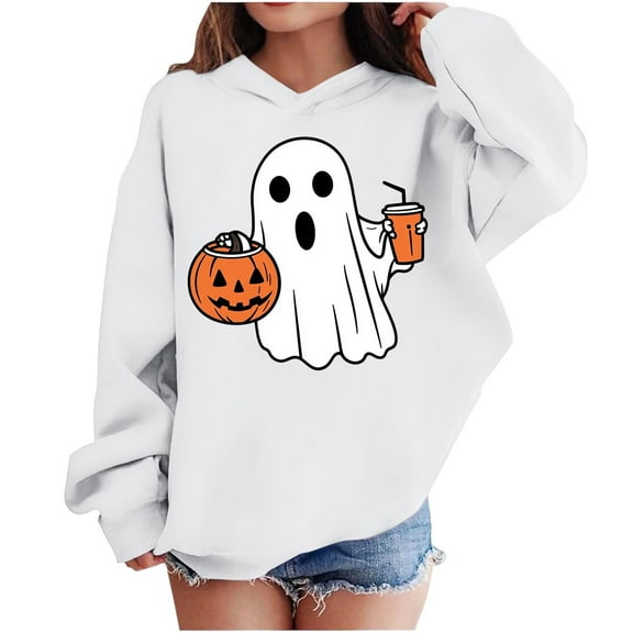 Makaor Hoodies for Girls Boys Halloween Pullover Sweatshirts Ghost Long Sleeve Coats Fleece Clothes Pockets