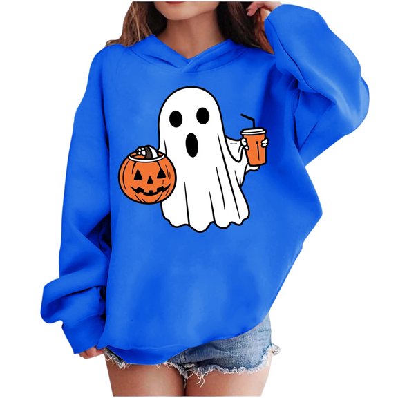 Makaor Hoodies for Girls Boys Halloween Pullover Sweatshirts Ghost Long Sleeve Coats Fleece Clothes Pockets