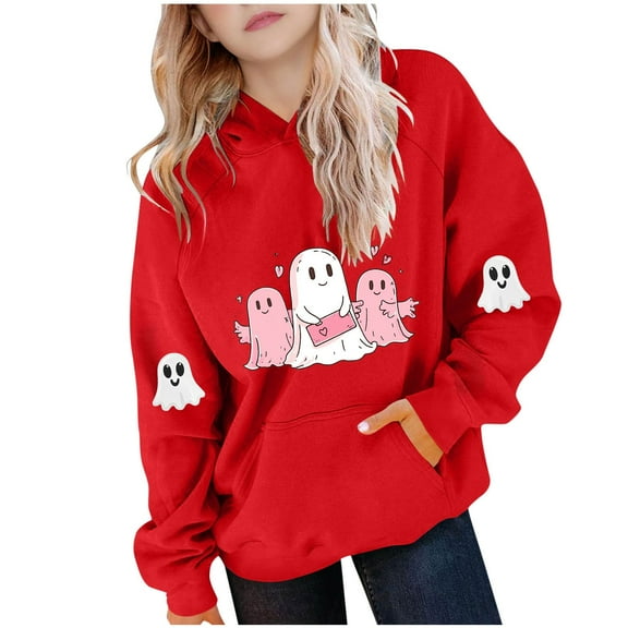 Makaor Hoodies for Girls Boys Halloween Pullover Sweatshirts Ghost Long Sleeve Coats Fleece Clothes Pockets