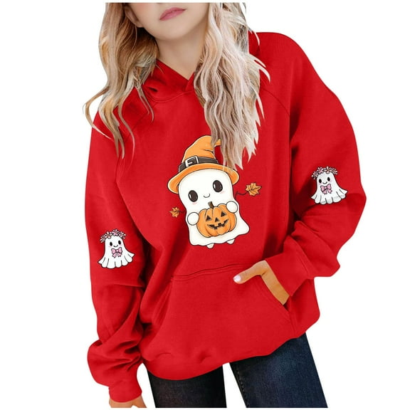 Makaor Hoodies for Girls Boys Halloween Pullover Sweatshirts Ghost Long Sleeve Coats Fleece Clothes Pockets