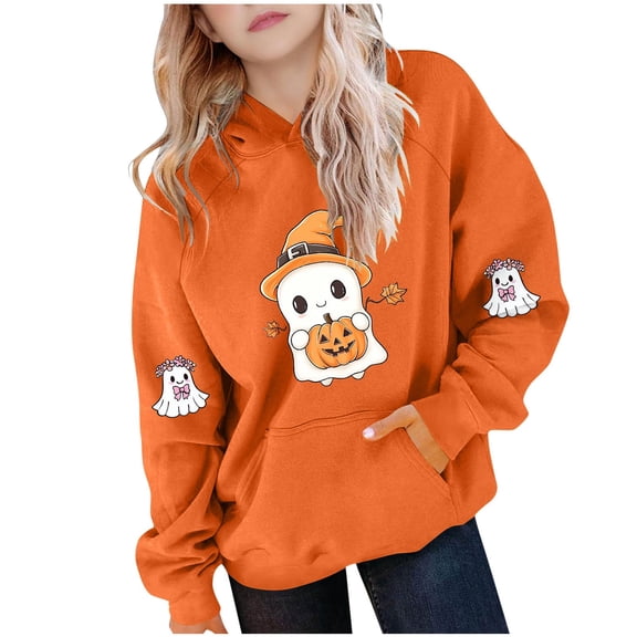 Makaor Hoodies for Girls Boys Halloween Pullover Sweatshirts Ghost Long Sleeve Coats Fleece Clothes Pockets