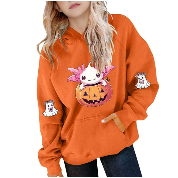 Makaor Hoodies for Girls Boys Halloween Pullover Sweatshirts Ghost Long Sleeve Coats Fleece Cute Clothes with Pockets