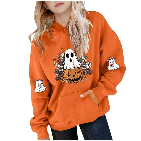 Makaor Hoodies for Girls Boys Halloween Pullover Sweatshirts Ghost Long Sleeve Coats Fleece Cute Fall Clothes Pockets