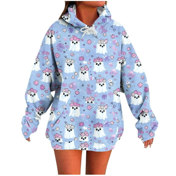 Makaor Hoodies for Women Trendy Halloween Tunic Sweatshirt with Pockets Fleece Long Sleeve Pullover Oversized Tops