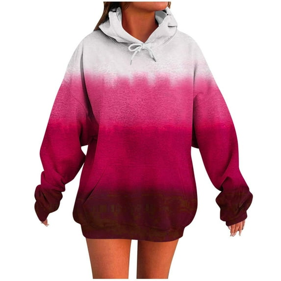 Makaor Hoodies for Women Tunic Sweatshirt with Pockets Fleece Long Sleeve Pullover Color Block Oversized Tops