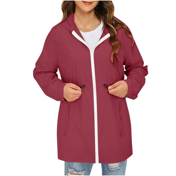 Makaor Jackets for Women Collared Coat Solid Color Zip up Long Sleeve Outerwear Fall Winter Tops Clothes Wine S