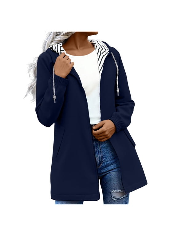 Jackets for Women Pockets Waterproof Windproof Hooded Coat Solid Plus Size Zipper Long Sleeve Outerwear Clothes