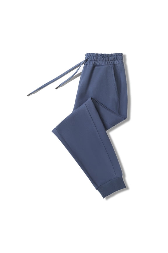 Jogger Pants for Women with Pockets Plus Size Solid Elastic Waist Cotton Baggy Drawstring Athletic Pants Blue 2XL