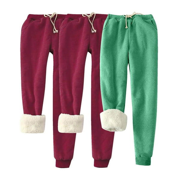 Makaor Joggers for Women with Pockets Plus Size 3 Pack Solid Baggy Fleece Loose Sweatpants with Elastic Waist Green 3XL
