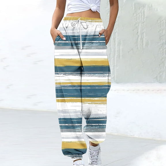 Makaor Joggers with Pockets Women Cotton Baggy Drawstring Loose Sweatpants with Elastic Waist Army Green L