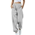 thumbnail image 1 of Makaor Joggers with Pockets Women Solid Baggy Fleece Loose Sweatpants with Elastic Waist Gray S, 1 of 6