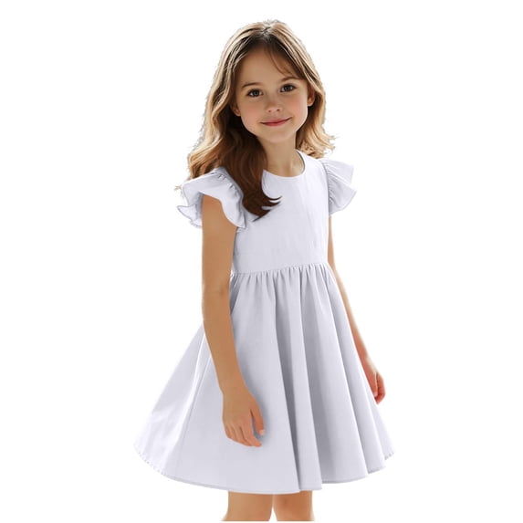 Makaor Kids Birthday Party Dress Girls Ruffle Ruched A Line Dress Cap Sleeve Formal Dresses Empire Waist Backless Wedding Guest Dresses