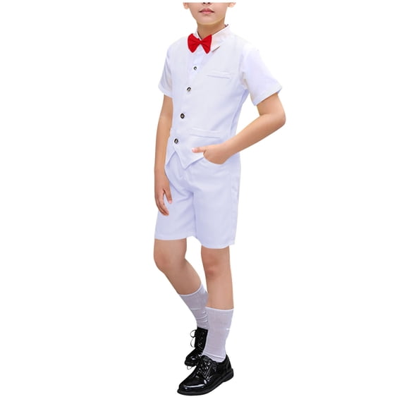 Makaor Kids Boys Outfits with 3 Pieces Business Collared Color Block Outfits Lounge Sets Short Sleeve Vest Short Matching Summer Clothes