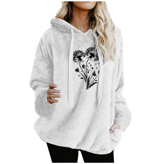 Makaor Lightweight Sweatshirts for Women Pockets Plus Size Hooded Tops Tunic Graphic Long Sleeve Pullover Tees Fleece Cute Vacation Clothes