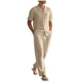 thumbnail image 1 of Makaor Linen Sets for Men 2 Piece Big and Tall Solid Color Matching Sets Summer Outfits Short Sleeve Button down Shirts Long Long Pants Trendy Travel Clothes, 1 of 5