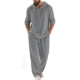 thumbnail image 1 of Makaor Linen Sets for Men 2 Piece Summer Loose Lounge Set Big and Tall Outfits with Pockets Matching Sets Long Sleeve T Shirts Drawstring Long Long Pants Casual Beach Vacation Clothes, 1 of 9