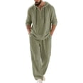 thumbnail image 1 of Makaor Linen Sets for Men 2 Piece Summer Loose Lounge Set Big and Tall Outfits with Pockets Matching Sets Long Sleeve T Shirts Drawstring Long Long Pants Casual Beach Vacation Clothes, 1 of 9