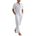 thumbnail image 1 of Makaor Linen Sets for Men 2 Piece Summer Loose Lounge Set Big and Tall Solid Color Matching Sets Outfits Short Sleeve Button down Shirts Long Long Pants Trendy Travel Clothes, 1 of 5
