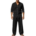 thumbnail image 1 of Makaor Linen Sets for Men 2 Piece Summer Loose Lounge Set Big and Tall Solid Color Sets Travel Outfits Long Sleeve Button down Shirts Long Long Pants Beach Vacation Clothes, 1 of 8