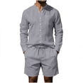 thumbnail image 1 of Makaor Linen Sets for Men 2 Piece Summer Loose Lounge Set Big and Tall Travel Vacation Outfits with Pockets Oversized Sets Long Sleeve Button down Shirts Shorts Casual Matching Clothes, 1 of 8
