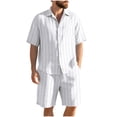 thumbnail image 1 of Makaor Linen Sets for Men Big and Tall 2 Piece Linen Striped Matching Sets Beach Travel Outfits Short Sleeve Button down Shirts Drawstring Shorts Trendy Vacation Clothes, 1 of 8