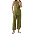 thumbnail image 1 of Makaor Linen Sets for Women Plus Size 2 Piece Solid Color Travel Outfits with Pockets Matching Sets Sleeveless Tank Tops Long Pants Casual Vacation Clothes, 1 of 7