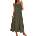 thumbnail image 1 of Makaor Long Dresses for Women Summer Plus Size A Line Maxi Dresses Sleeveless Solid Crew Neck Beach Vacation Clothes Army Green XL, 1 of 8