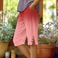 thumbnail image 1 of Makaor Long Shorts for Women with Pockets Button Mid Waist Straight Leg Long Short Elastic Waist Gradient Baggy Summer Outfits Red 2XL, 1 of 5