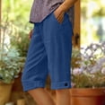 thumbnail image 1 of Makaor Long Shorts for Women with Pockets Button Mid Waist Straight Leg Long Short Elastic Waist Solid Baggy Summer Outfits Blue 2XL, 1 of 6