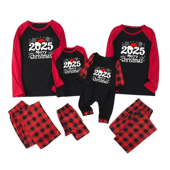 Makaor Matching Family Christmas Pajamas Kids Long Sleeve Shirts and Pant Pjs Plaid Sleepwear Outfits