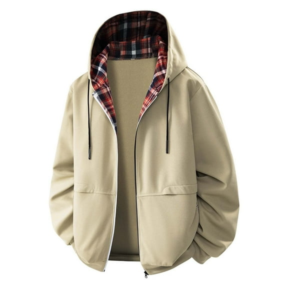 Makaor Mens Barn Jackets Hooded Coat Plaid Big and Tall Zip up Long Sleeve Outerwear Fall Winter Tops Clothes Pockets
