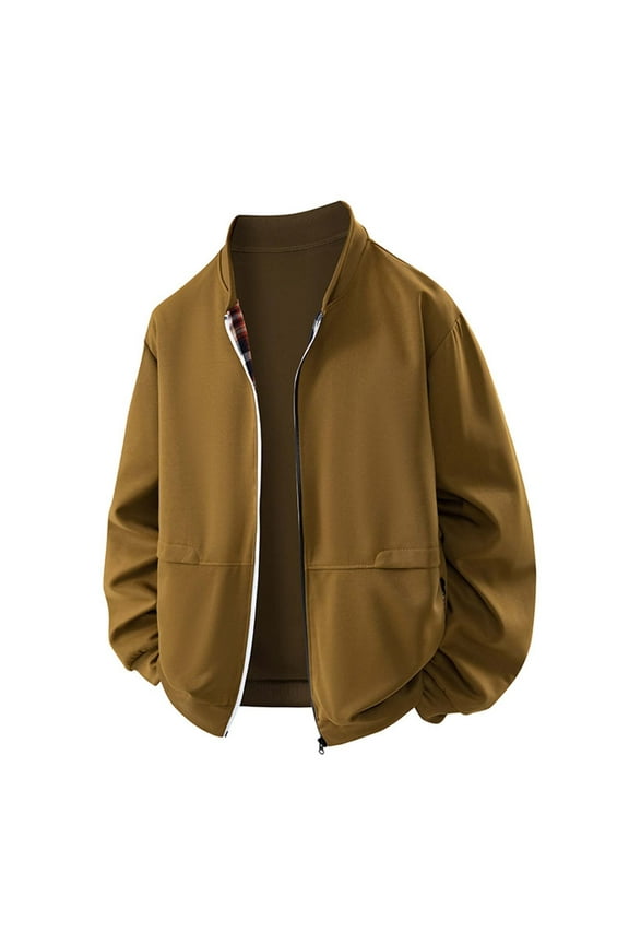 Mens Barn Jackets Mock Neck Coat Plaid Big and Tall Zipper Long Sleeve Outerwear Fall Winter Tops Clothes Pockets