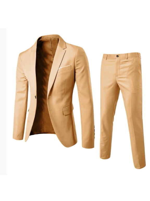 Mens Suits 2 Piece Set Business Big and Tall Solid Color Matching Sets Vacation Outfits Jackets Long Pants Casual Travel Clothes