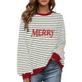 thumbnail image 1 of Makaor Womens Sweatshirts Christmas Plus Size Crew Neck Tops Striped Long Sleeve Pullover Tees Fleece Cute Vacation Clothes, 1 of 7