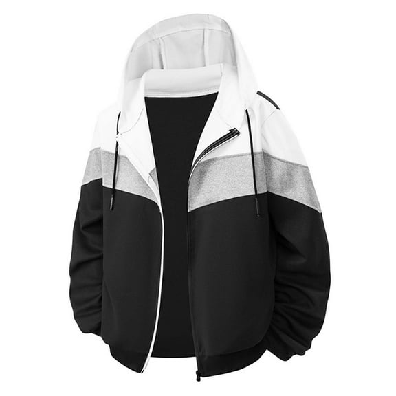 Makaor Mens Sweatshirts Jackets Hooded Coat Color Block Big and Tall Zip up Long Sleeve Outerwear Fall Winter Clothes