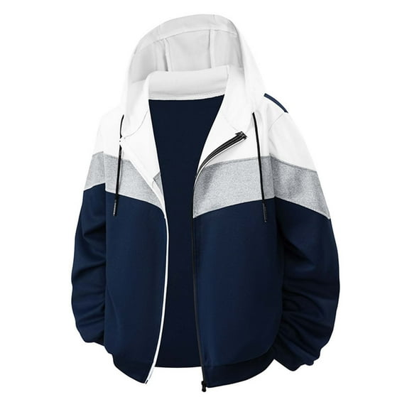 Makaor Mens Sweatshirts Jackets Hooded Coat Color Block Big and Tall Zip up Long Sleeve Outerwear Fall Winter Clothes