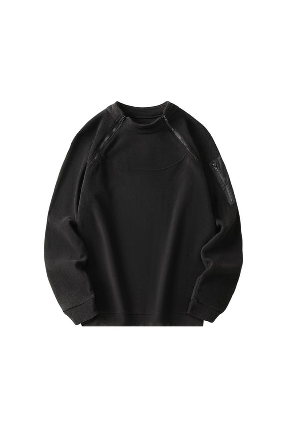 Mens Sweatshirts No Hood Big and Tall Zipper Pullover Oversized Solid Long Sleeve Tops Fleece Casual Warm Clothes