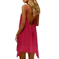 thumbnail image 1 of Makaor Open Back Dresses for Women A Line Linen Ruffle Mini Dresses Plus Size Sleeveless Spaghetti Strap Dress Solid Scoop Neck Beach Vacation Clothes Red 2XL, 1 of 7