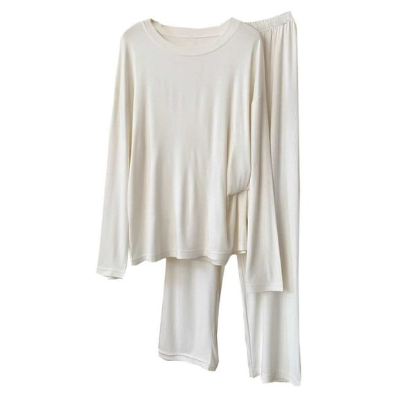 Makaor Pajama Sets for Women Long Sleeve Pjs Set Fleece 2 Piece Warm Crew Neck Pullover Tops Long Pants Soft Sleepwear